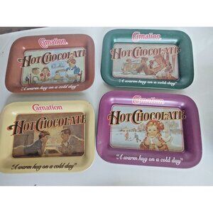 Carnation Hot Chocolate Small Tin Trays(set of 4) 7"x5" Advertisement 1970's